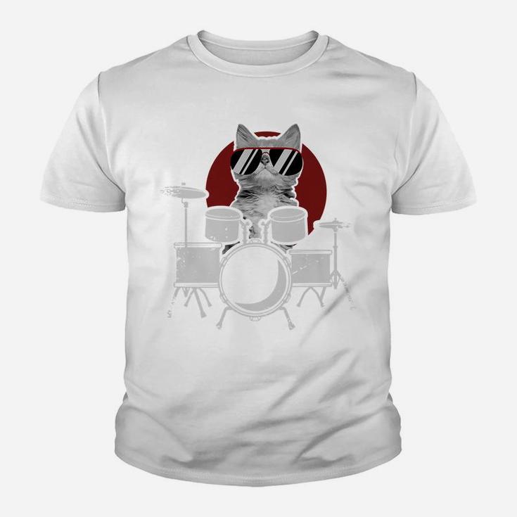Punk Rockstar Kitten Kitty Cat Playing Drums I Drumming Cat Youth T-shirt