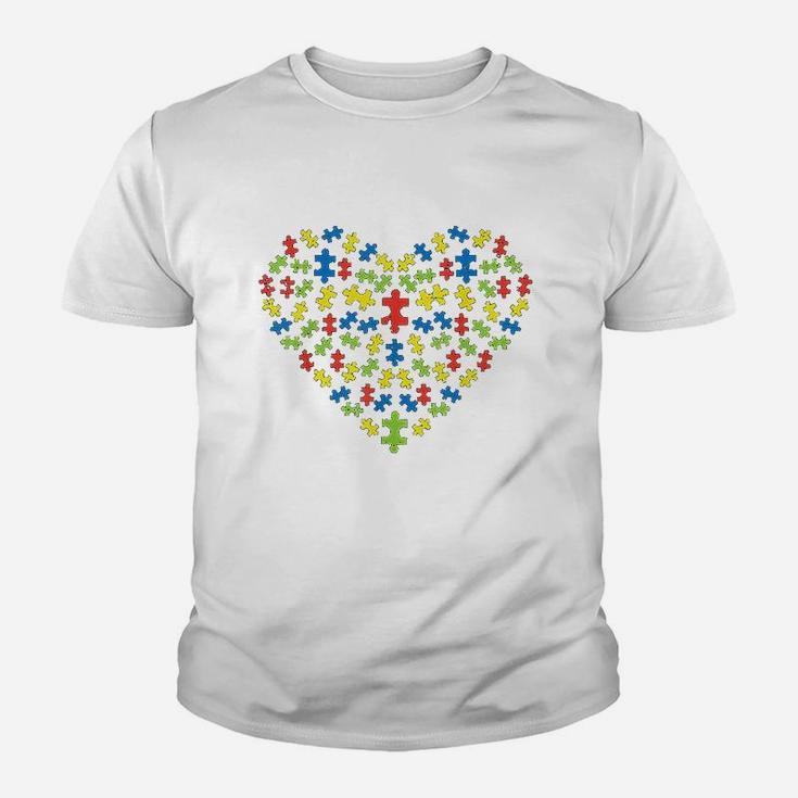 Puzzles Heart Love Awareness Mom Dad Teacher Parents Youth T-shirt