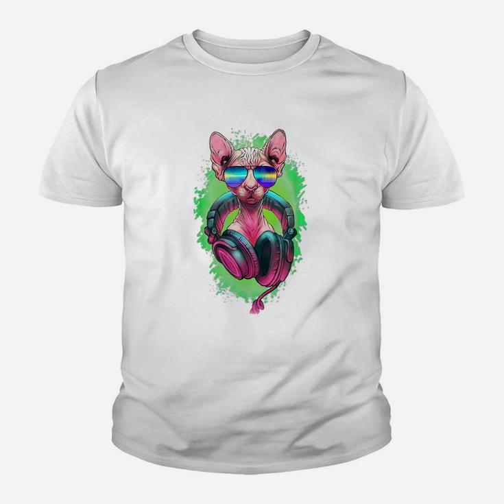 Rave Sphynx Edm Kitty Dj Kitten Cat Hairless Lovers Owner Youth T-shirt
