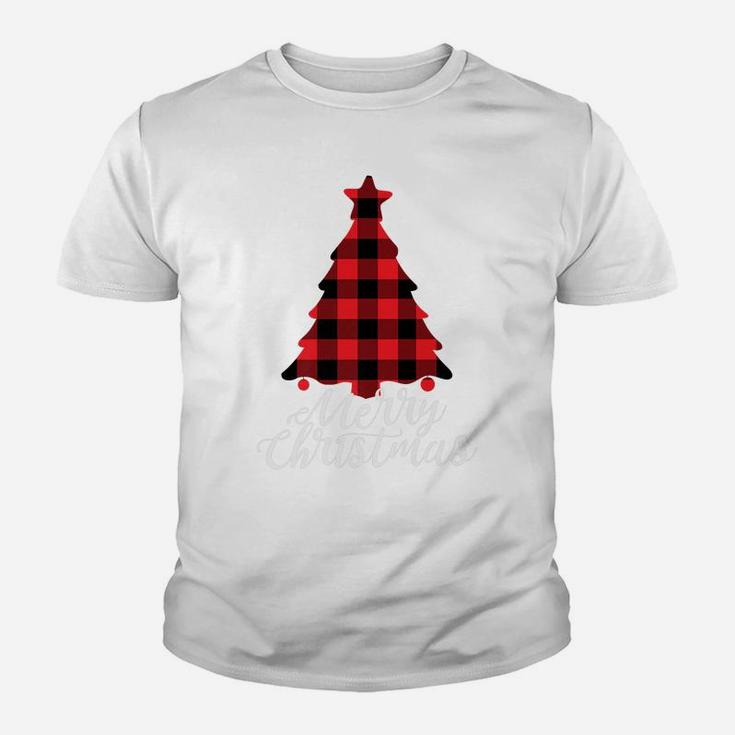 Red Buffalo Check Plaid Merry Christmas Tree Holiday Gift Youth T-shirt