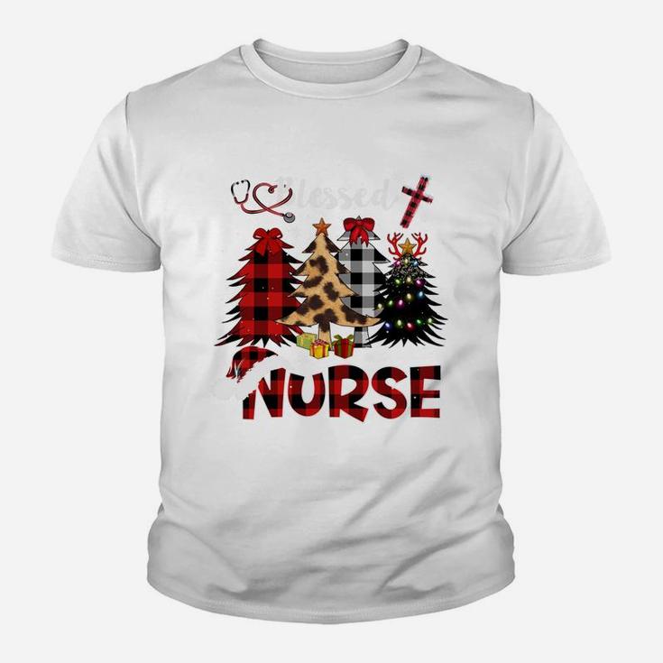 Red Buffalo Plaid Leopard Nurse Christmas Blessed Nurse Xmas Sweatshirt Youth T-shirt