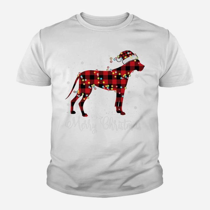 Red Plaid Buffalo Great Dane Merry Christmas Pajamas Youth T-shirt