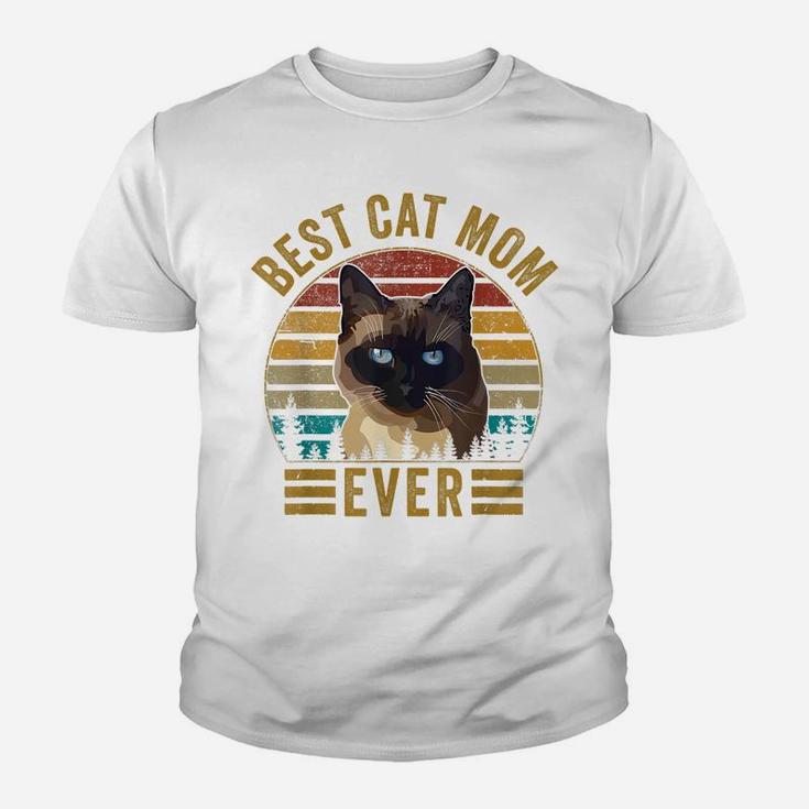 Retro Vintage Best Cat Mom Ever Mothers Day Siamese Cat Gift Youth T-shirt