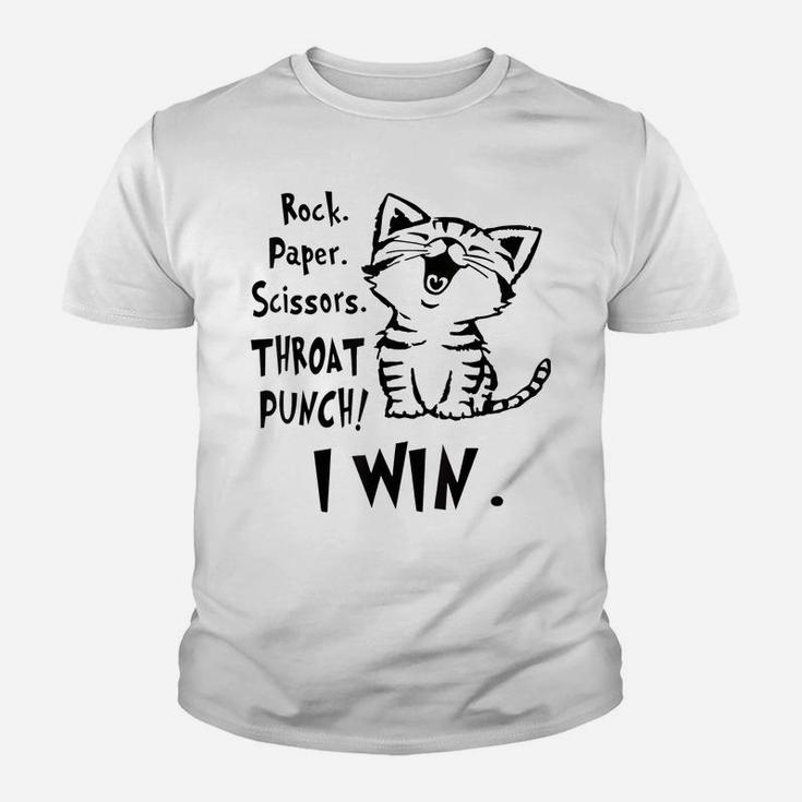 Rock Paper Scissors Throat Punch I Win Funny Cat Lovers Gift Youth T-shirt