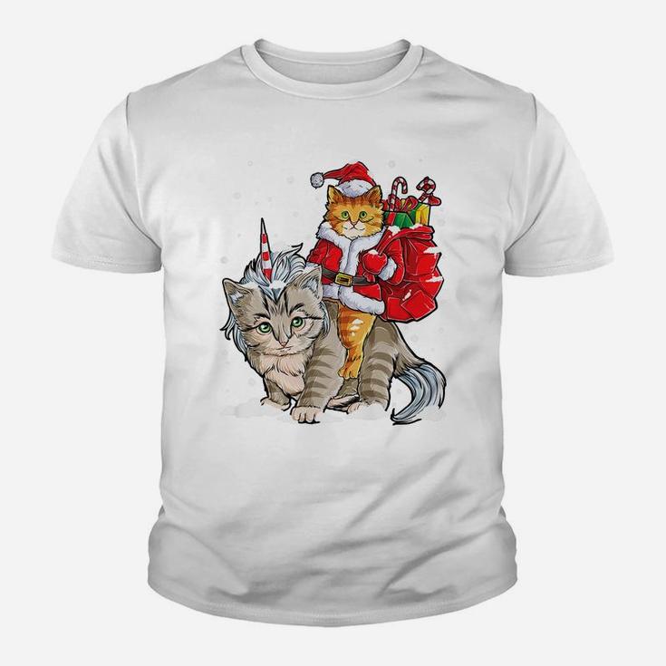 Santa Cat Riding Caticorn Christmas Gifts Meowy Catmas Xmas Youth T-shirt