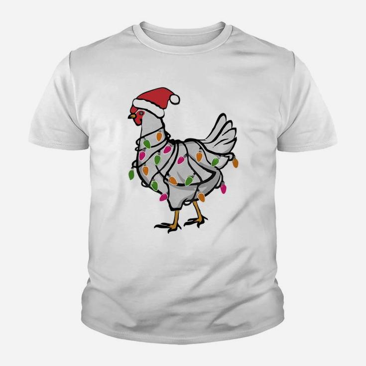 Santa Chicken Christmas Twinkling Lights Funny Chicken Lover Youth T-shirt