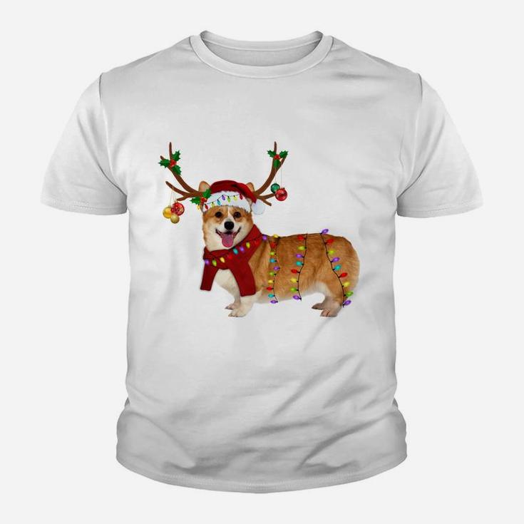 Santa Corgi Reindeer Light Christmas Gifts Sweatshirt Youth T-shirt