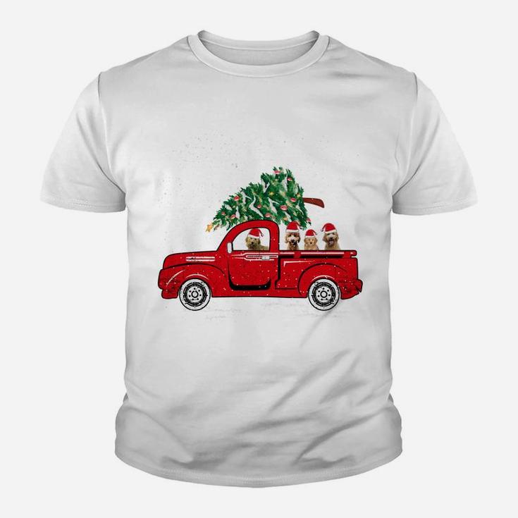 Santa Goldendoodle Riding Red Truck Dog Merry Christmas Gift Youth T-shirt