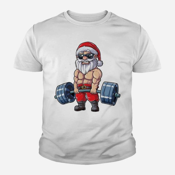 Santa Weightlifting Christmas Fitness Gym Deadlift Xmas Men Sweatshirt Youth T-shirt