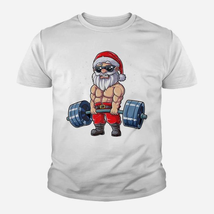 Santa Weightlifting Christmas Fitness Gym Deadlift Xmas Men Youth T-shirt