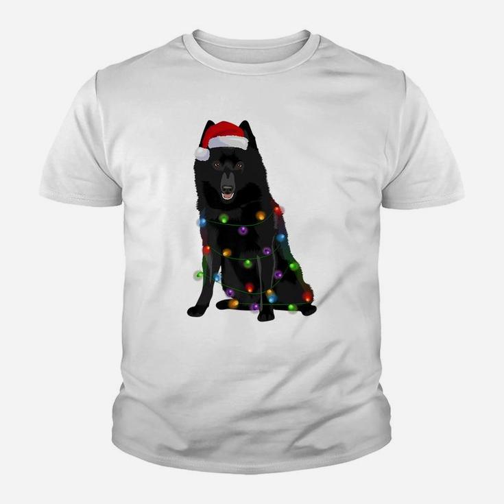 Schipperke Christmas Lights Xmas Dog Lover Santa Hat Youth T-shirt