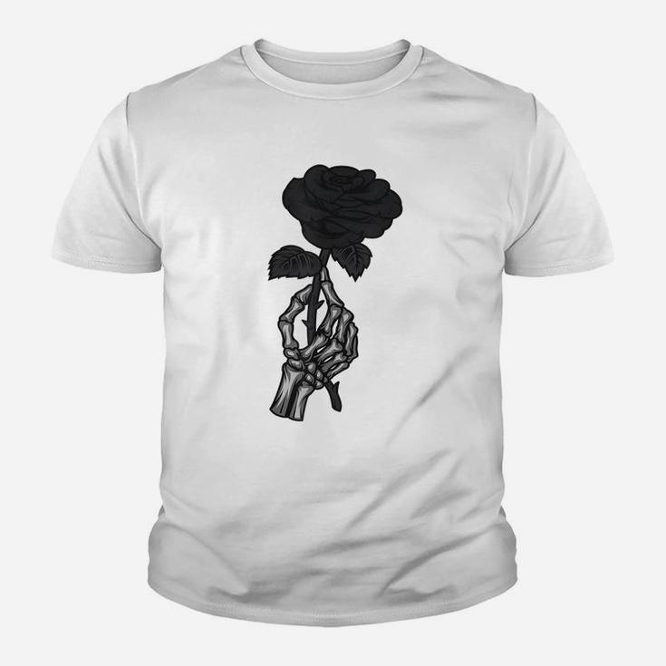 Skeleton Hand Aesthetic Streetwear Goth Black Rose Flower Youth T-shirt