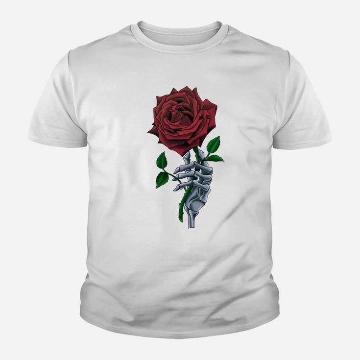 Skeleton Hand Red Rose Flower Youth T-shirt