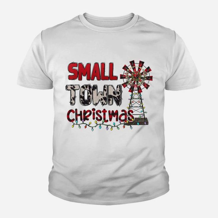 Small Town Christmas Windmill Red Plaid Cowhide Xmas Youth T-shirt
