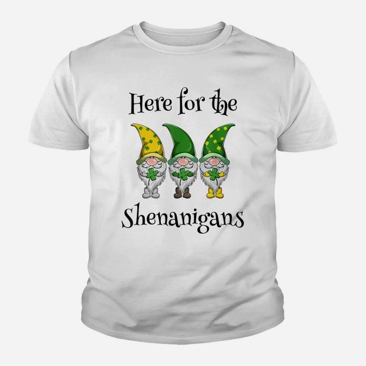 St Patricks Day Here For The Shenanigans Gnome Shamrock Gift Youth T-shirt