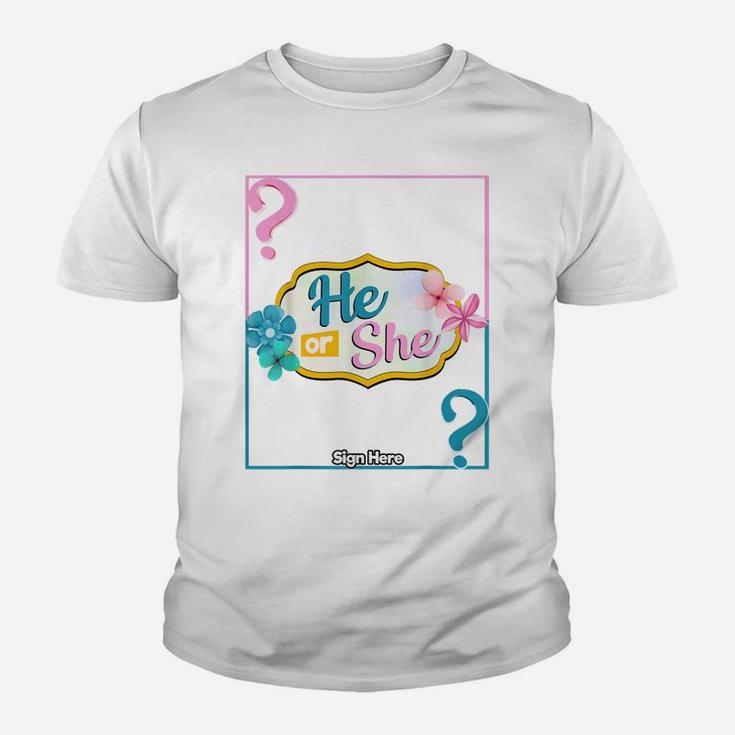 Team He Or She Pregnancy Baby Gender Reveal Outfit Signing Youth T-shirt