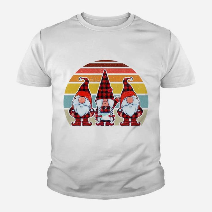Three Gnomes Buffalo Plaid Retro Style Vintage Xmas Gnome Youth T-shirt