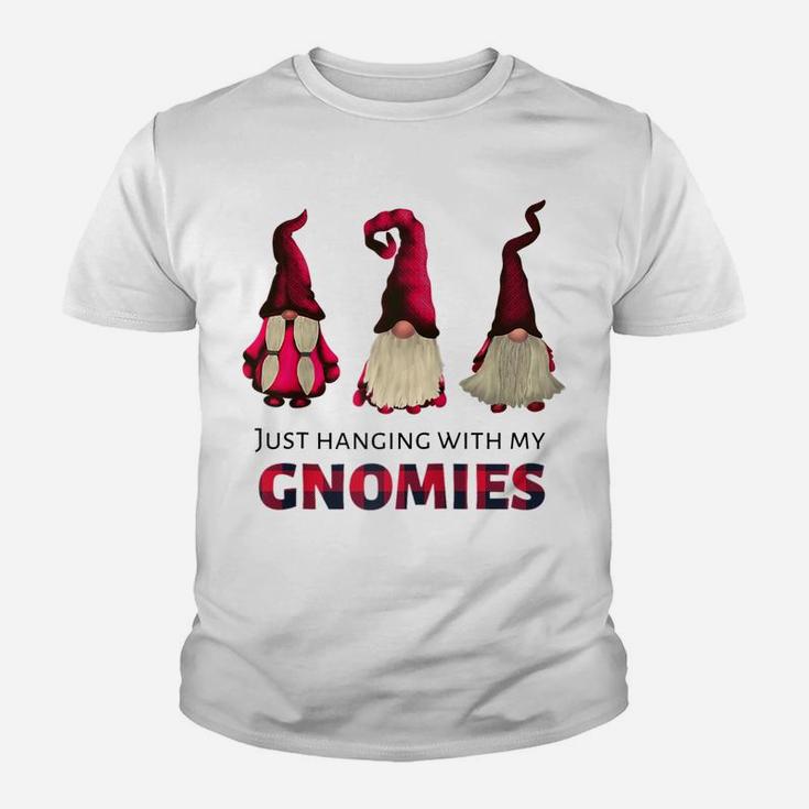 Three Gnomes - Just Hanging With My Gnomies Buffalo Plaid Raglan Baseball Tee Youth T-shirt