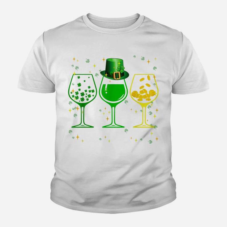 Three Wine Glasses Clover Shamrock St Patrick Day Irish Gift Youth T-shirt