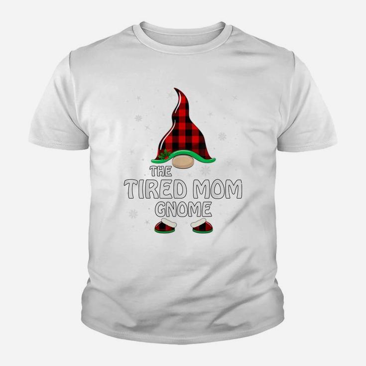 Tired Mom Gnome Buffalo Plaid Matching Family Christmas Youth T-shirt