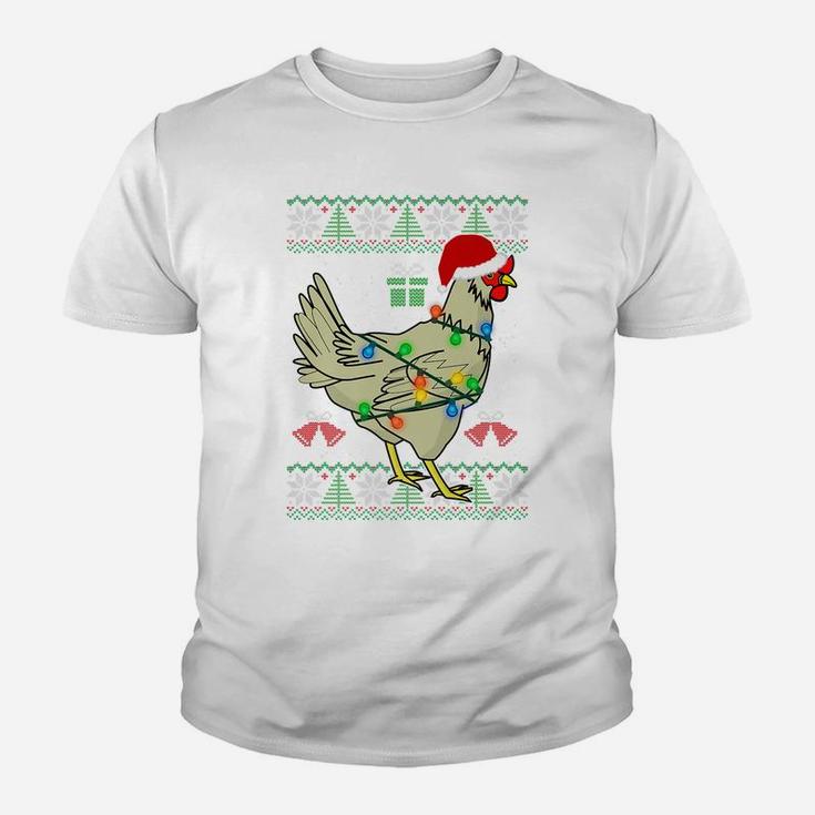 Ugly Christmas Chicken Sweater | Santa Hat Lights Gift Youth T-shirt