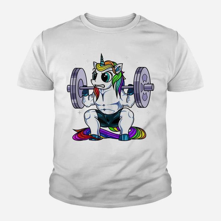 Unicorn Weightlifting Squatting Gym Workout Women Fitness Youth T-shirt