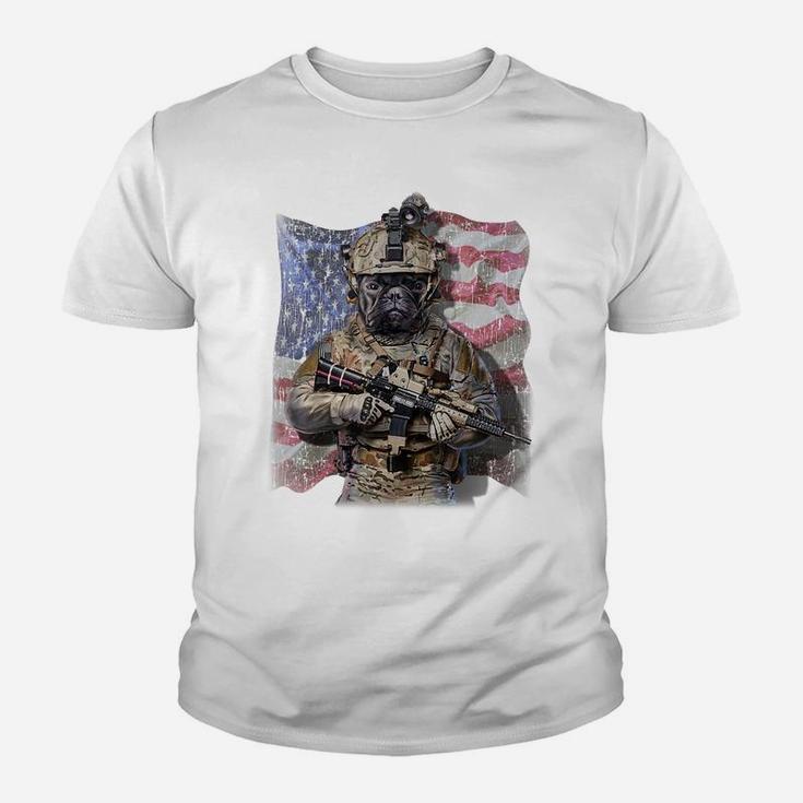 Usa America Patriot French Bull Dog As Army Commando Youth T-shirt