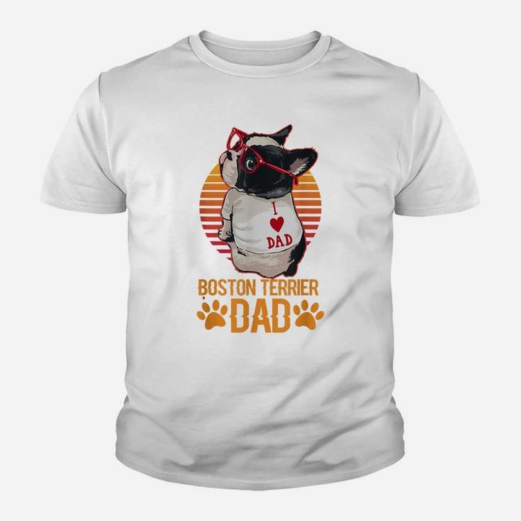 Vintage Boston Terrier Dad Wear Sunglasses Funny Dog Lover Youth T-shirt