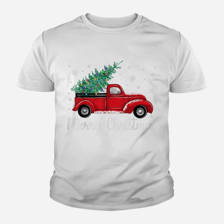 Vintage Red Truck With Merry Christmas Tree Youth T-shirt