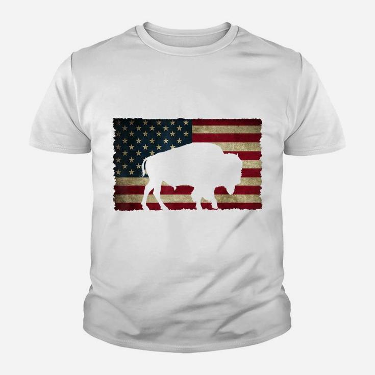 Vintage Retro Buffalo American Flag Usa Shirt Bison Youth T-shirt
