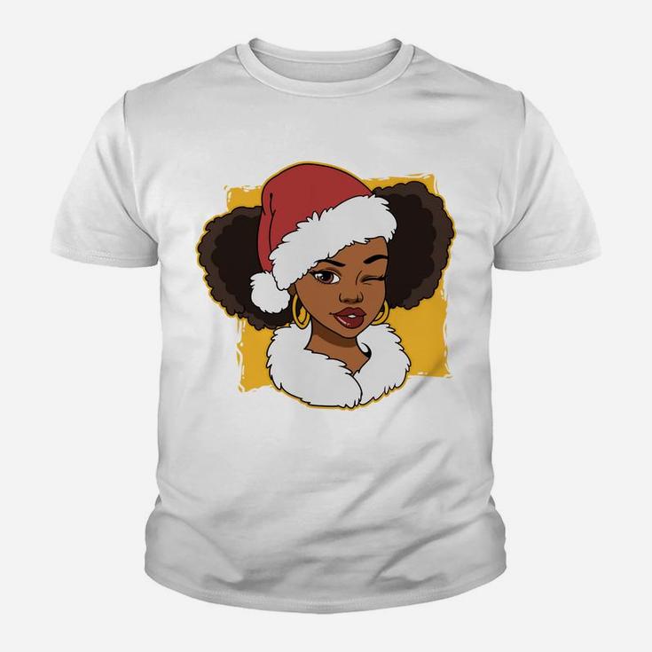 Womens Black African American Santa Gift Merry Christmas Youth T-shirt