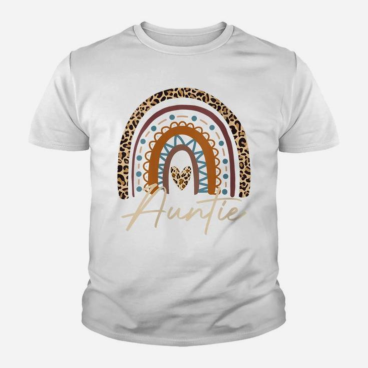 Womens Blessed Auntie Funny Leopard Boho Rainbow Auntie Life Youth T-shirt