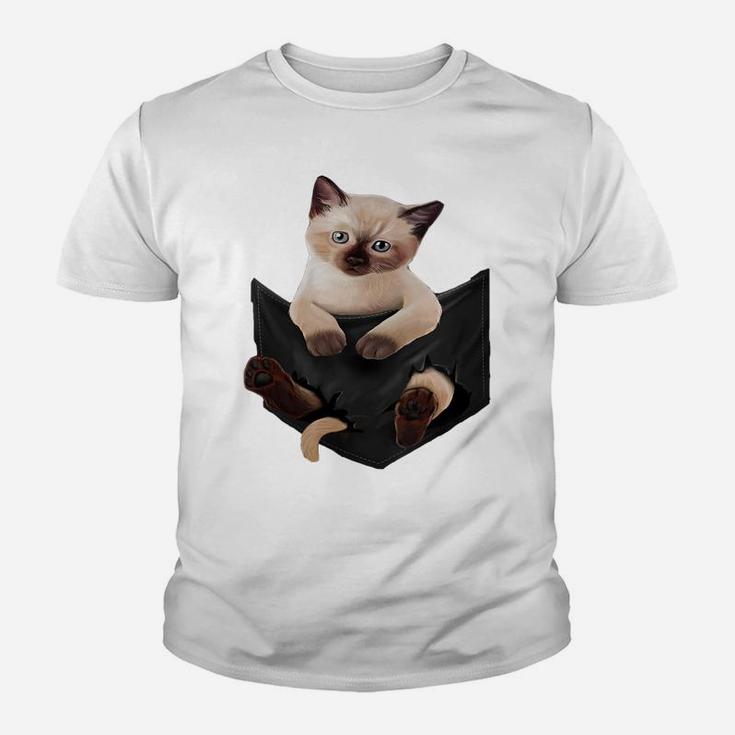 Womens Cat Lovers Gifts Siamese In Pocket Funny Kitten Face Youth T-shirt