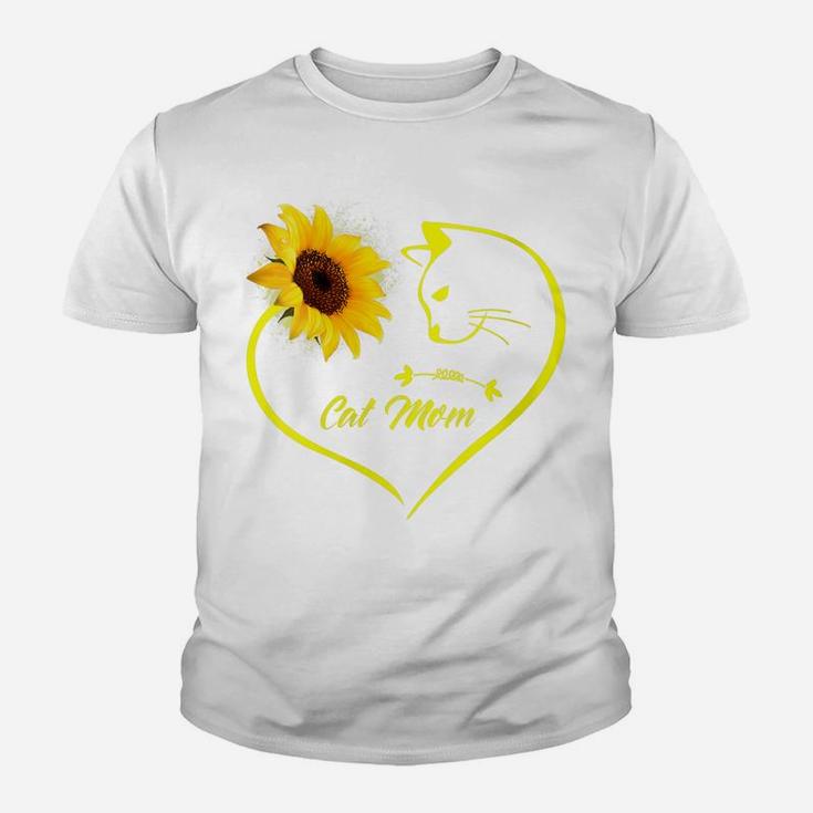 Womens Cute Cat Mom Sunflower Heart Love Mothers Day Gift Cat Lover Youth T-shirt