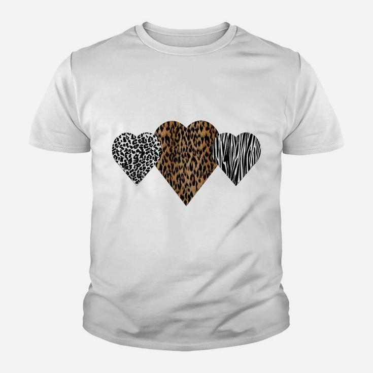 Womens Cute Hearts Love Leopard, Cheetah & Zebra Animal Print Youth T-shirt
