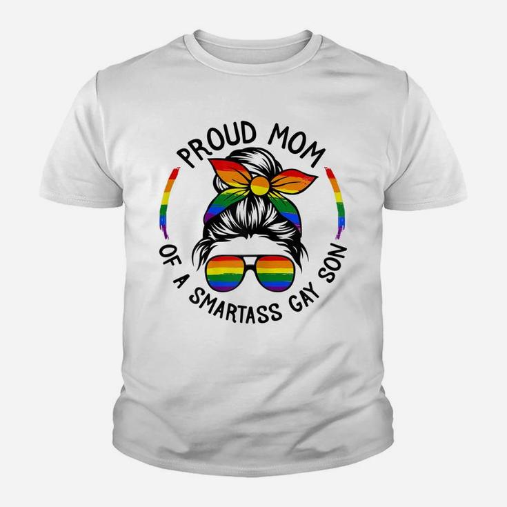 Womens Djez Messy Bun Proud Mom Of A Gay Son Lgbt Mom Youth T-shirt