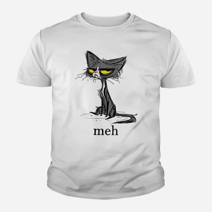 Womens Funny Meh Cat Gift For Cat Lovers Youth T-shirt