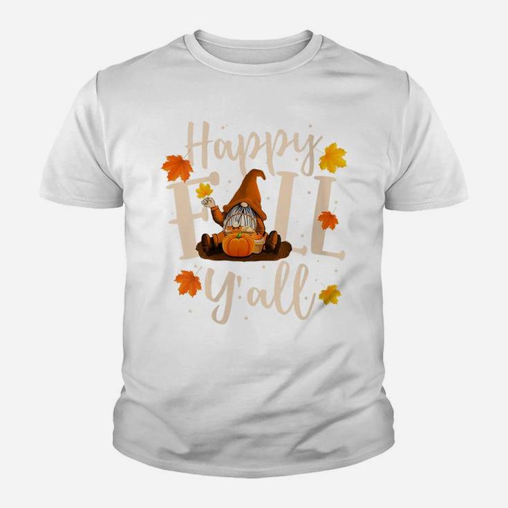 Womens Happy Fall Y'all Cute Gnomes Pumpkin Autumn Tree Fall Leaves Youth T-shirt