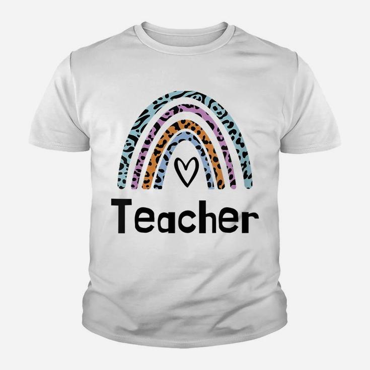 Womens Leopard Boho Rainbow Teacher Love Women Youth T-shirt