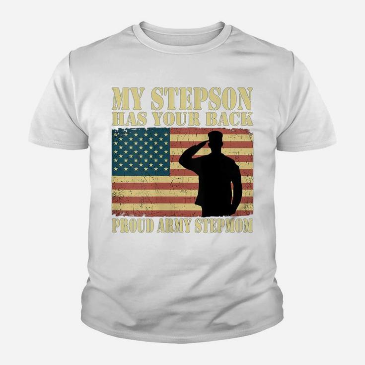 Womens My Stepson Has Your Back - Proud Army Stepmom Military Mom Youth T-shirt