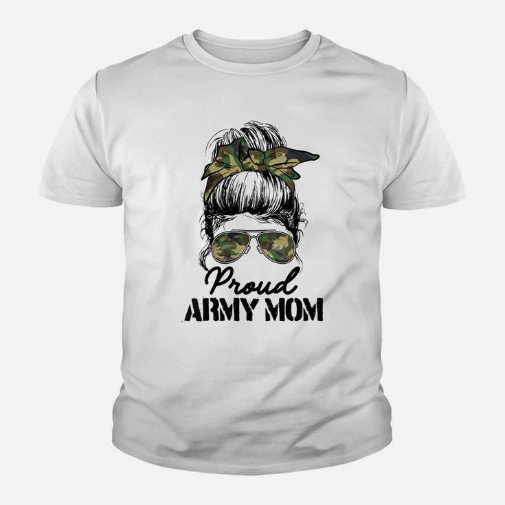 Womens Proud Army Mom Camouflage Messy Bun Soldier Mother's Day Youth T-shirt