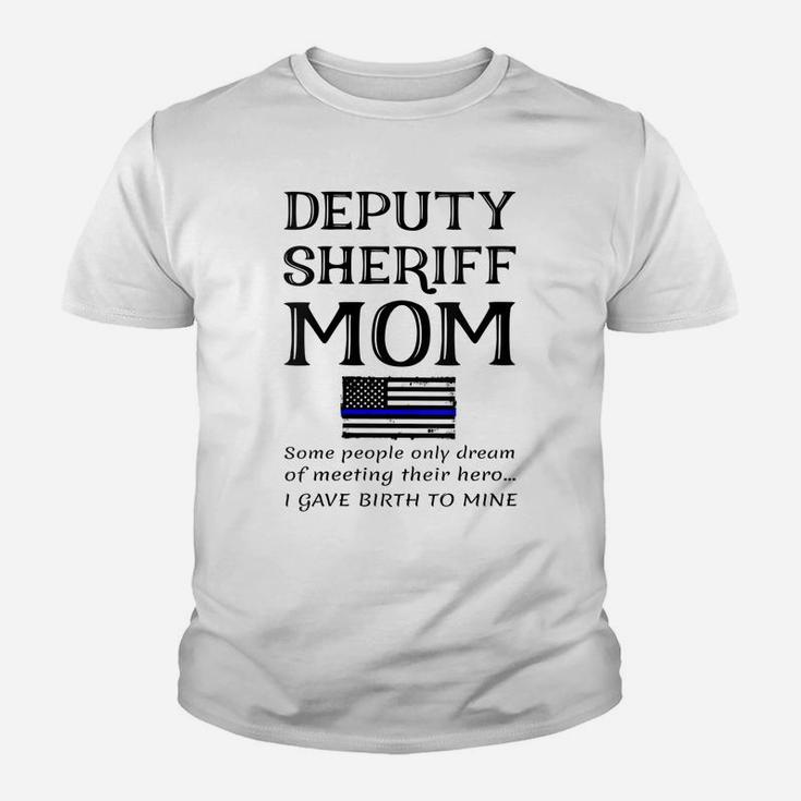 Womens Proud Deputy Sheriff Mom Mother Thin Blue Line American Flag Youth T-shirt