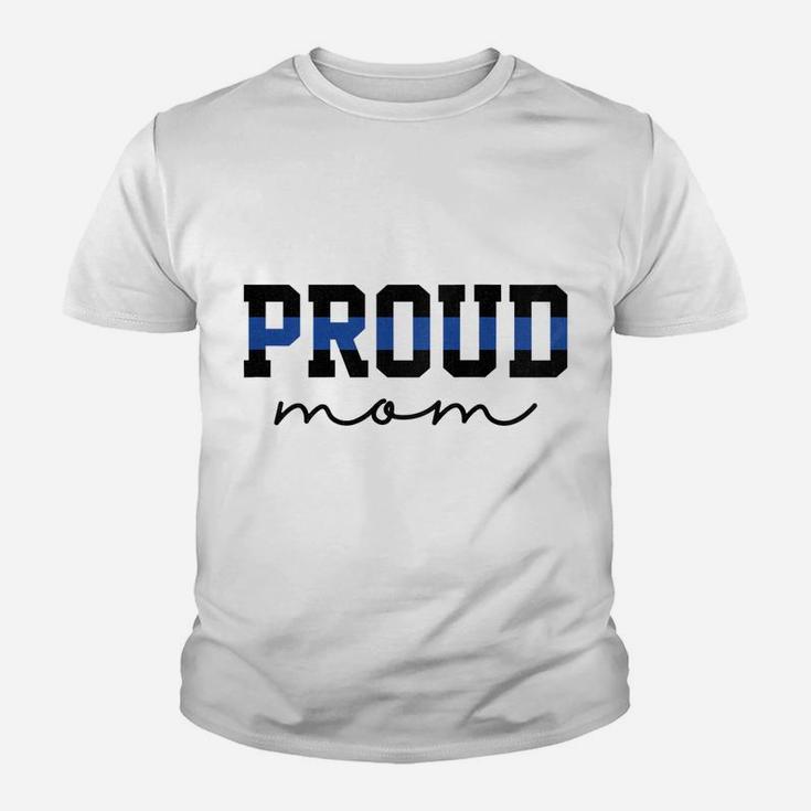 Womens Proud Mom Blue Line Police Officer Mom Gift Raglan Baseball Tee Youth T-shirt