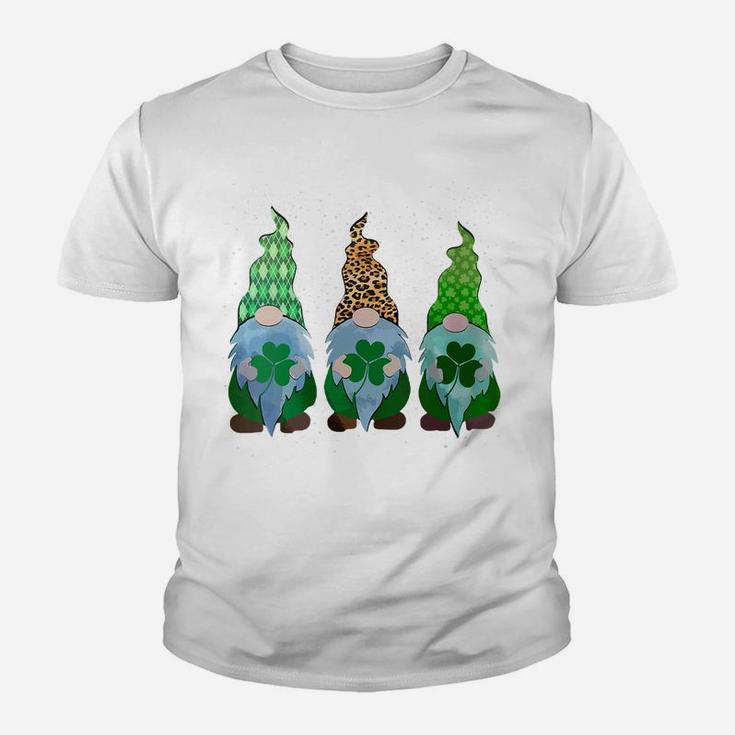 Womens Three Gnomes Shamrocks Buffalo Plaid Leopard St Patrick Day Youth T-shirt