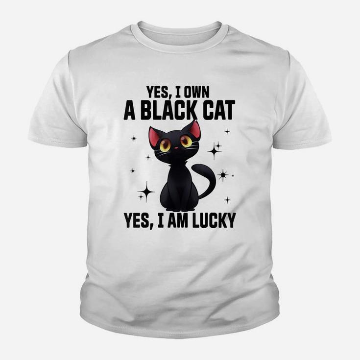 Yes I Own A Black Cat Yes I Am Lucky Funny Cute Cat Lovers Youth T-shirt