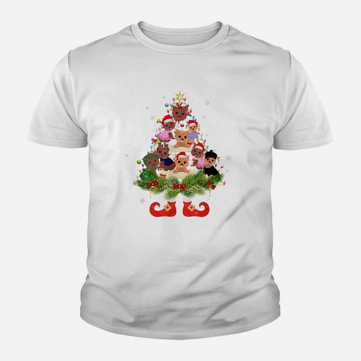 Yorkie Christmas Tree Lights Funny Santa Hat Dog Lover Youth T-shirt
