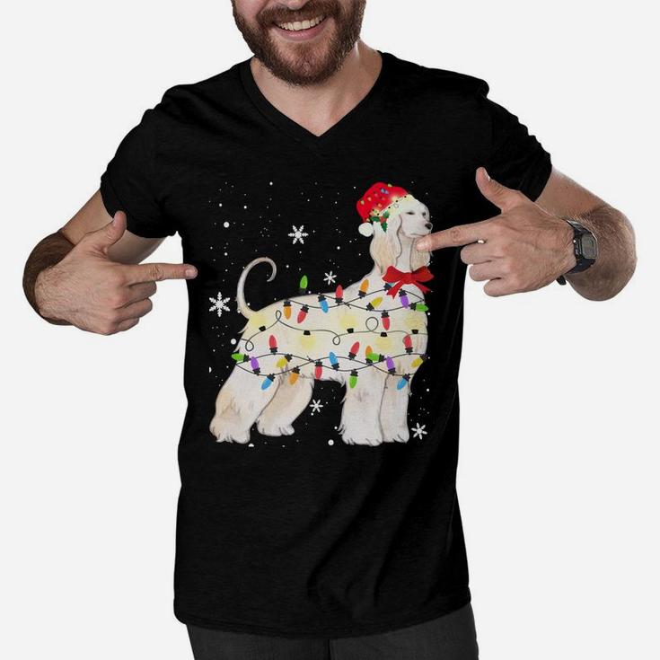 Afghan Hound Dog Christmas Light Xmas Mom Dad Gifts Sweatshirt Men V-Neck Tshirt