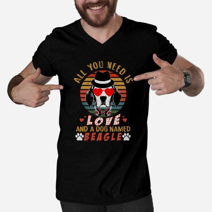 All You Need Love And A Dog Name Beagle Valentines Day Men V-Neck Tshirt