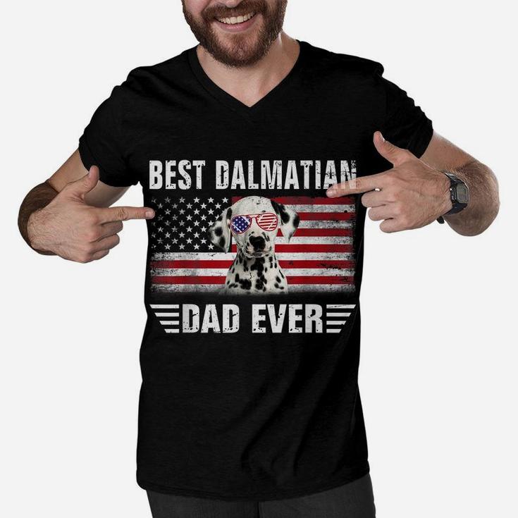 American Flag Best Dalmatian Dad Ever Tee Dog Dad Men V-Neck Tshirt