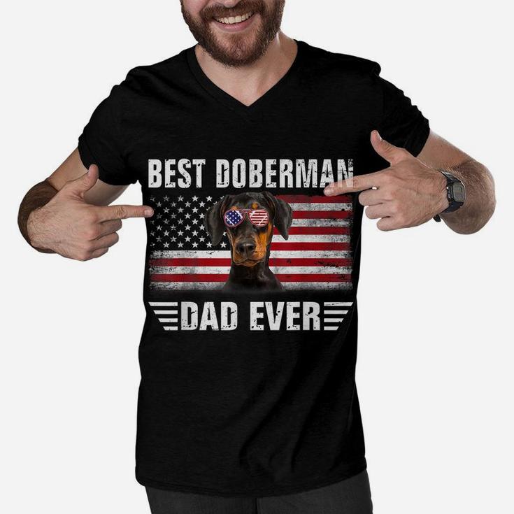 American Flag Best Doberman Dad Ever Tee Dog Dad Men V-Neck Tshirt